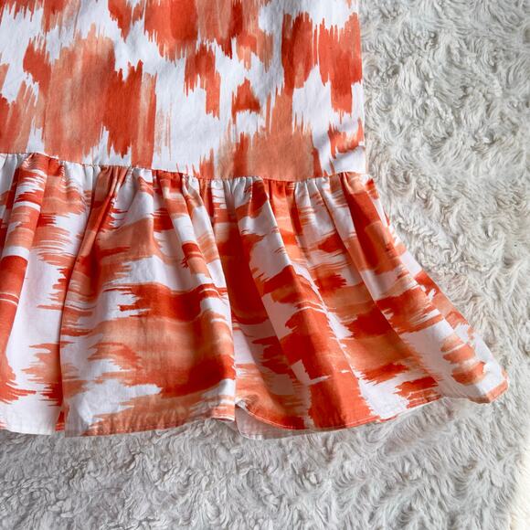 Cache strapless coral orange abstract print mini dress ruffle hem Y2K vintage 4 - Picture 9 of 16